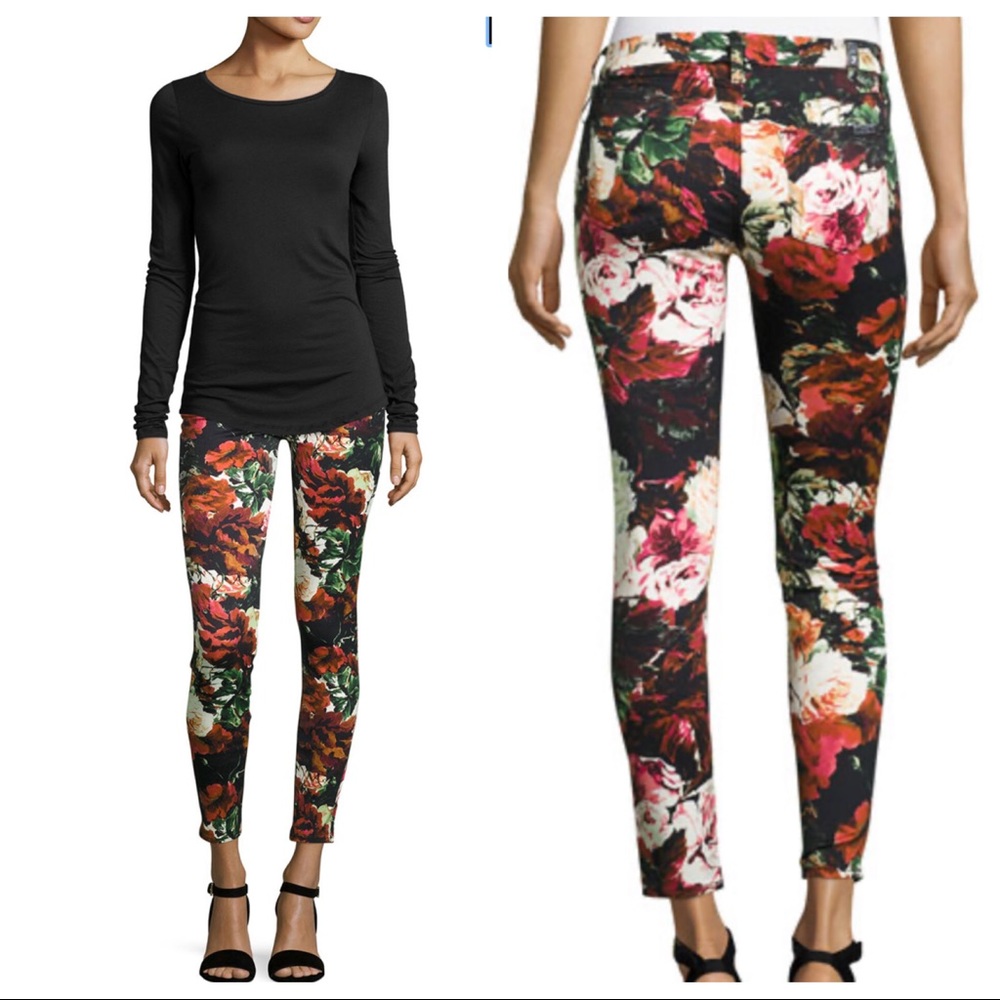 7 For All Mankind Floral-Print Ankle Skinny Jeans